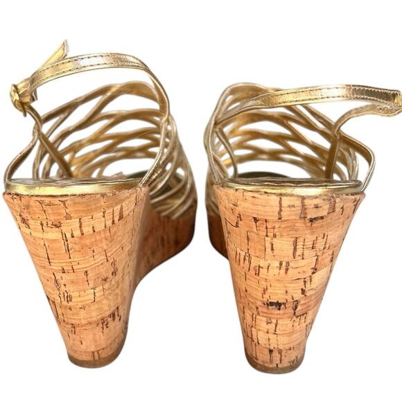 Rampage Gold Metallic Strappy Sandal Womens Sz 8 Cork Wedges Glam Holiday‎ Club - Picture 6 of 14